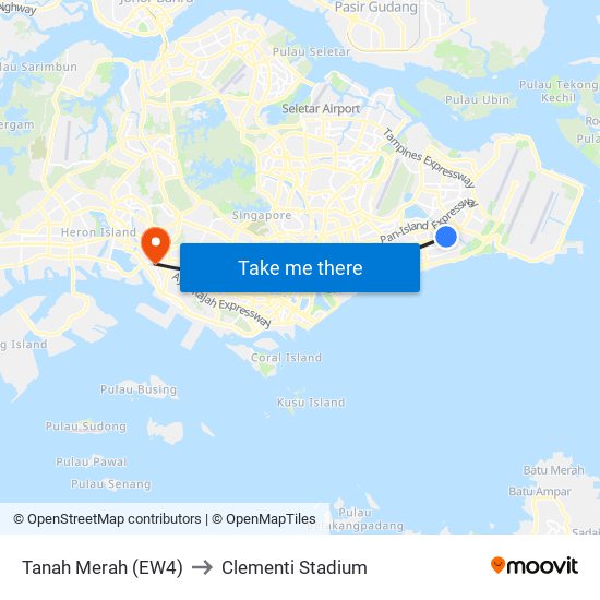 Tanah Merah (EW4) to Clementi Stadium map