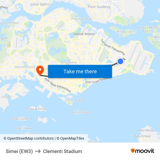 Simei (EW3) to Clementi Stadium map