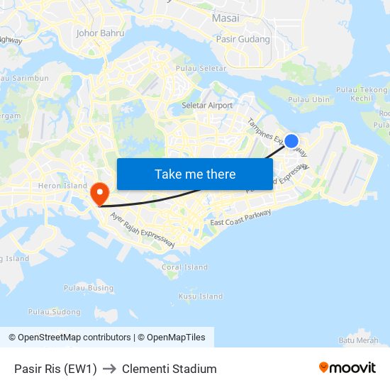 Pasir Ris (EW1) to Clementi Stadium map