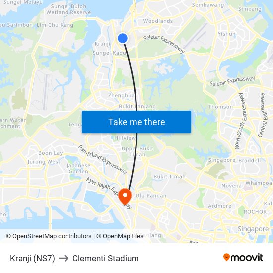 Kranji (NS7) to Clementi Stadium map