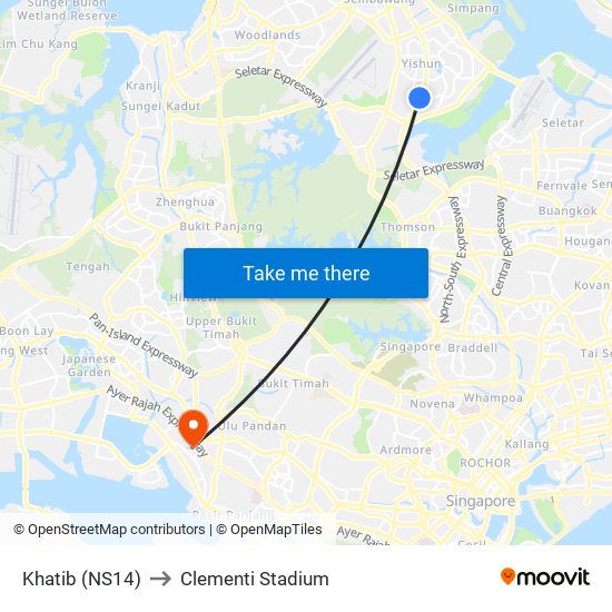 Khatib (NS14) to Clementi Stadium map