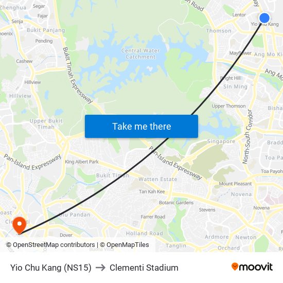 Yio Chu Kang (NS15) to Clementi Stadium map
