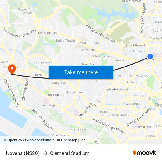 Novena (NS20) to Clementi Stadium map