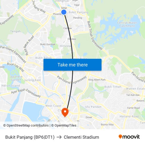 Bukit Panjang (BP6|DT1) to Clementi Stadium map