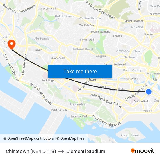 Chinatown (NE4|DT19) to Clementi Stadium map