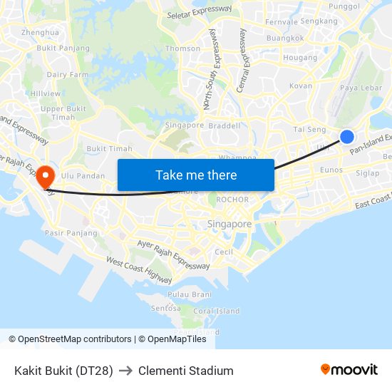 Kakit Bukit (DT28) to Clementi Stadium map