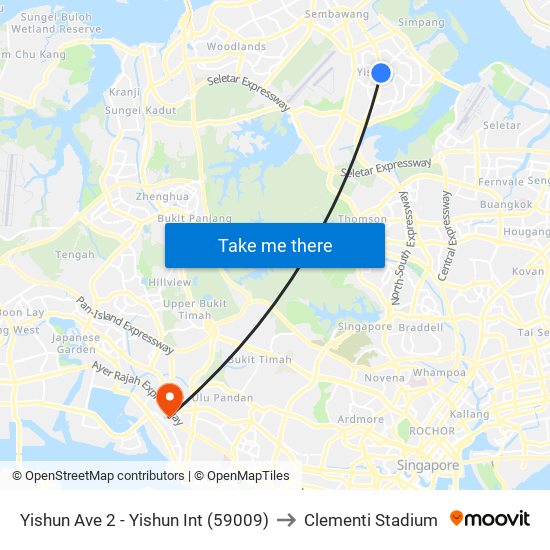 Yishun Ave 2 - Yishun Int (59009) to Clementi Stadium map