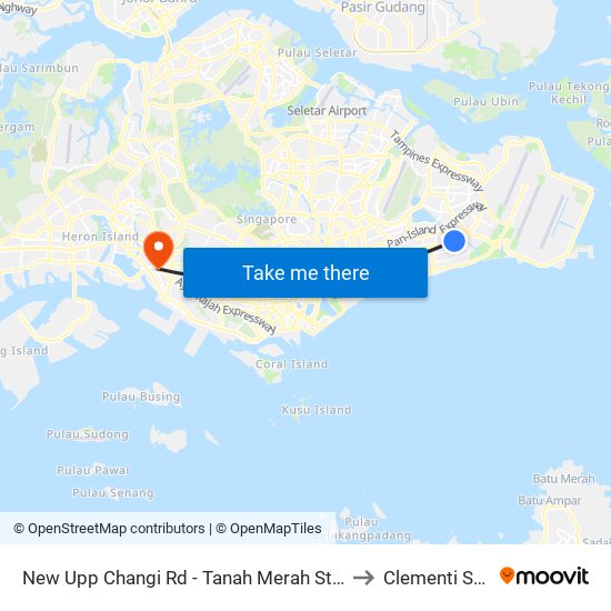 New Upp Changi Rd - Tanah Merah Stn Exit A (85099) to Clementi Stadium map