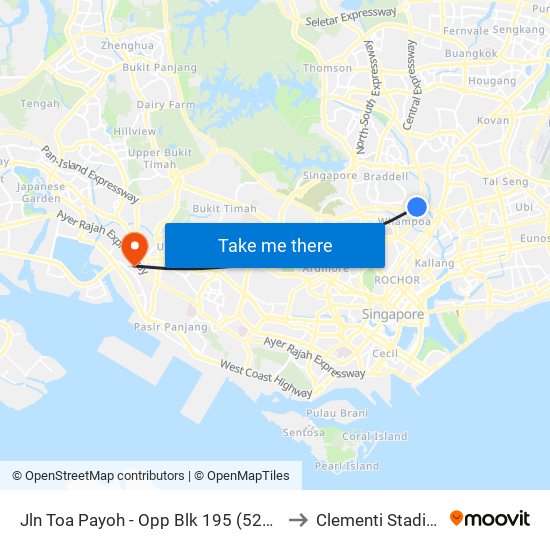 Jln Toa Payoh - Opp Blk 195 (52089) to Clementi Stadium map