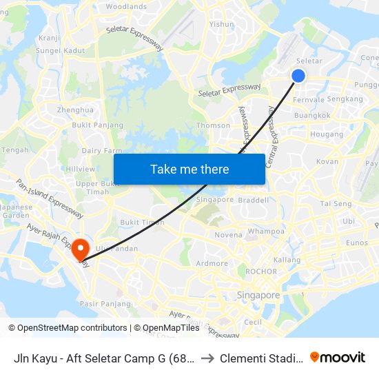 Jln Kayu - Aft Seletar Camp G (68119) to Clementi Stadium map