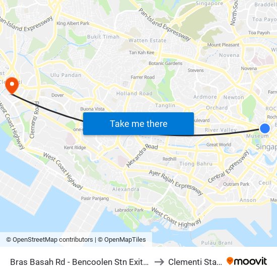 Bras Basah Rd - Bencoolen Stn Exit B (08069) to Clementi Stadium map