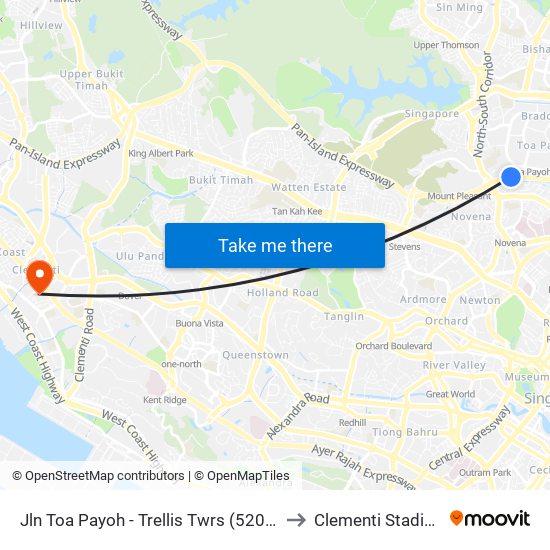 Jln Toa Payoh - Trellis Twrs (52071) to Clementi Stadium map