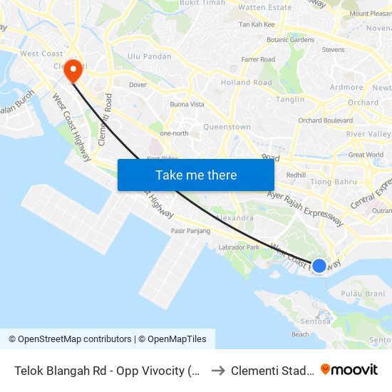Telok Blangah Rd - Opp Vivocity (14119) to Clementi Stadium map