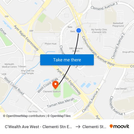 C'Wealth Ave West - Clementi Stn Exit A (17171) to Clementi Stadium map