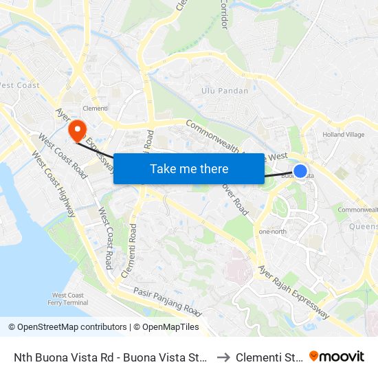 Nth Buona Vista Rd - Buona Vista Stn Exit D (11369) to Clementi Stadium map