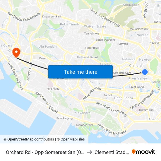 Orchard Rd - Opp Somerset Stn (09038) to Clementi Stadium map