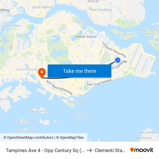 Tampines Ave 4 - Opp Century Sq (76139) to Clementi Stadium map