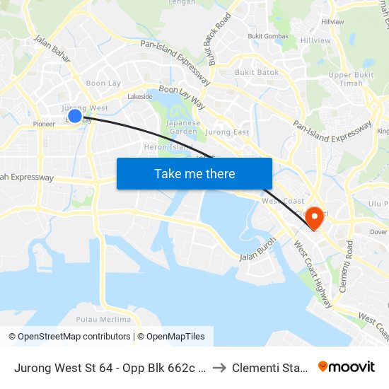 Jurong West St 64 - Opp Blk 662c (22499) to Clementi Stadium map