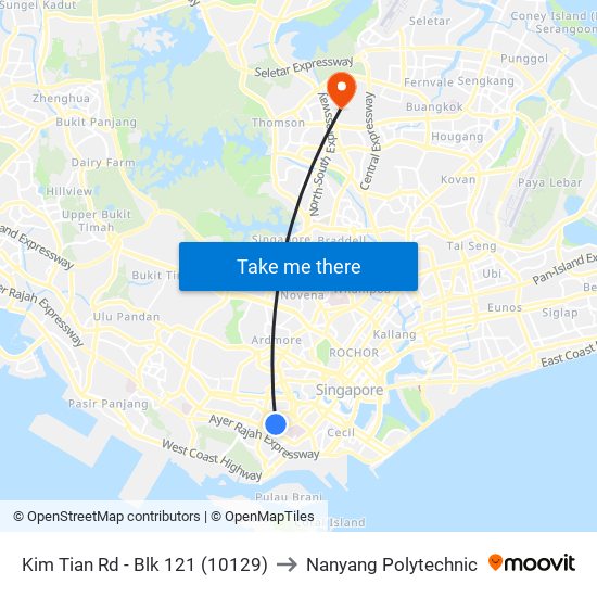 Kim Tian Rd - Blk 121 (10129) to Nanyang Polytechnic map