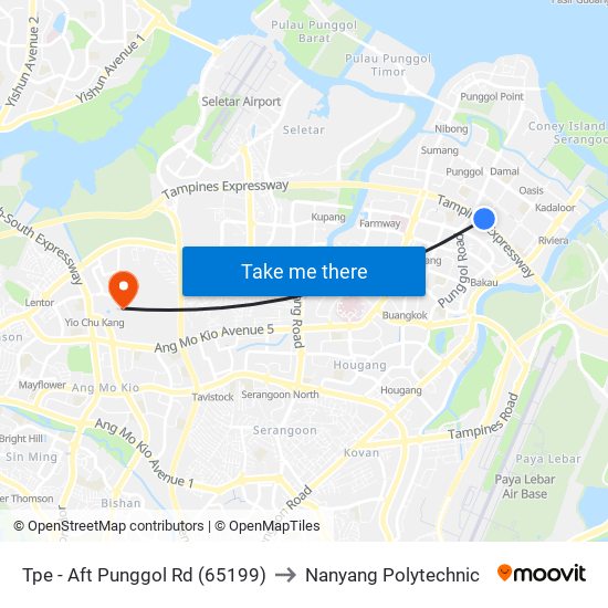 Tpe -  Aft Punggol Rd (65199) to Nanyang Polytechnic map