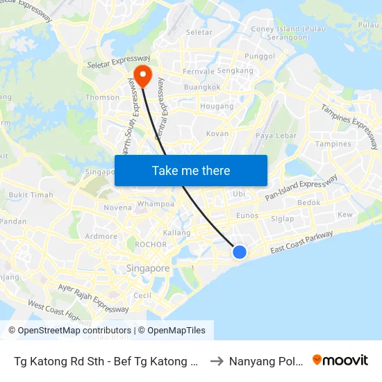 Tg Katong Rd Sth - Bef Tg Katong Stn Exit 3 (82059) to Nanyang Polytechnic map