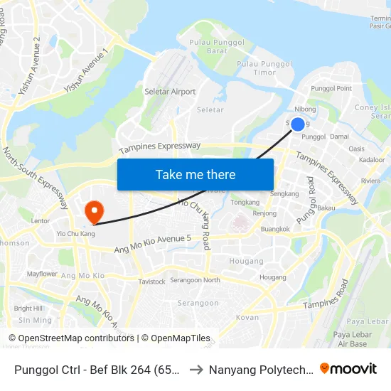 Punggol Ctrl - Bef Blk 264 (65409) to Nanyang Polytechnic map