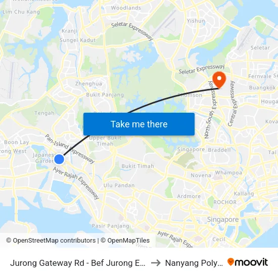 Jurong Gateway Rd - Bef Jurong East Stn (28211) to Nanyang Polytechnic map
