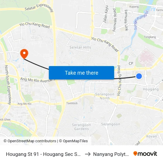 Hougang St 91 - Hougang Sec Sch (64251) to Nanyang Polytechnic map
