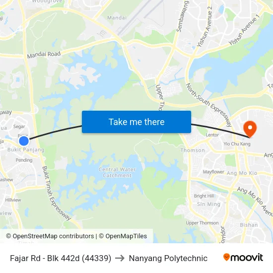 Fajar Rd - Blk 442d (44339) to Nanyang Polytechnic map