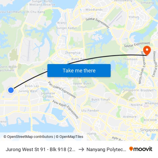 Jurong West St 91 -  Blk 918 (27531) to Nanyang Polytechnic map