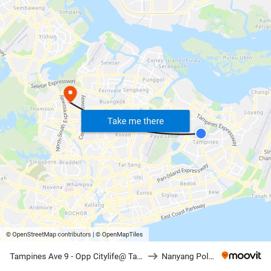 Tampines Ave 9 - Opp Citylife@ Tampines (76549) to Nanyang Polytechnic map