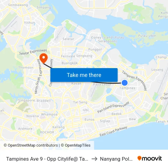 Tampines Ave 9 - Opp Citylife@ Tampines (76549) to Nanyang Polytechnic map
