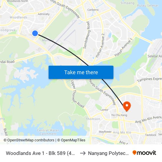 Woodlands Ave 1 -  Blk 589 (46991) to Nanyang Polytechnic map