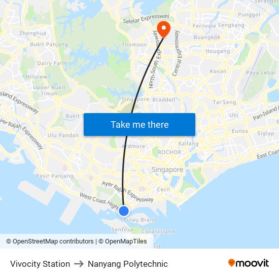 Vivocity Station to Nanyang Polytechnic map