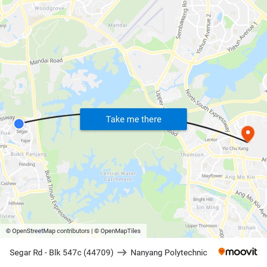 Segar Rd - Blk 547c (44709) to Nanyang Polytechnic map