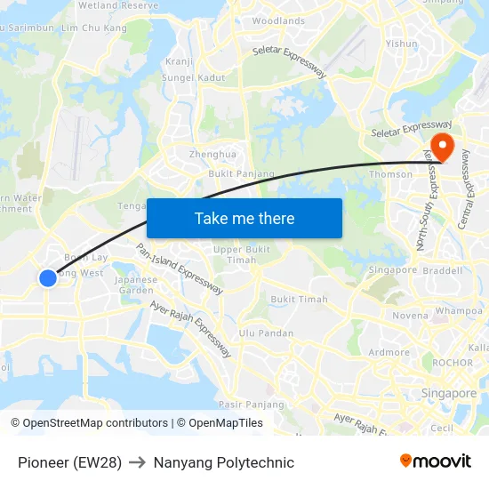 Pioneer (EW28) to Nanyang Polytechnic map