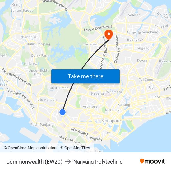 Commonwealth (EW20) to Nanyang Polytechnic map