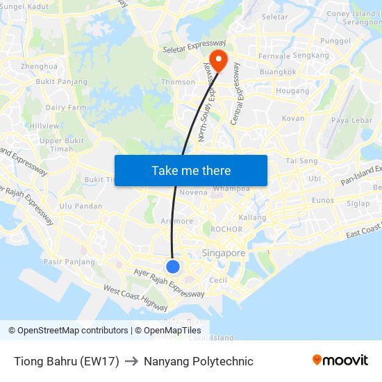 Tiong Bahru (EW17) to Nanyang Polytechnic map