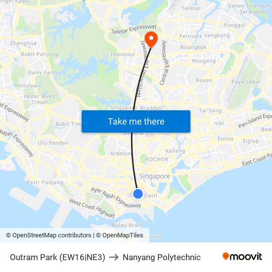 Outram Park (EW16|NE3) to Nanyang Polytechnic map