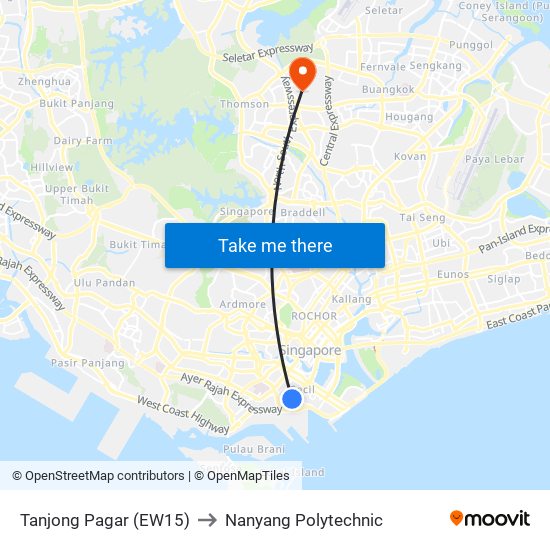 Tanjong Pagar (EW15) to Nanyang Polytechnic map