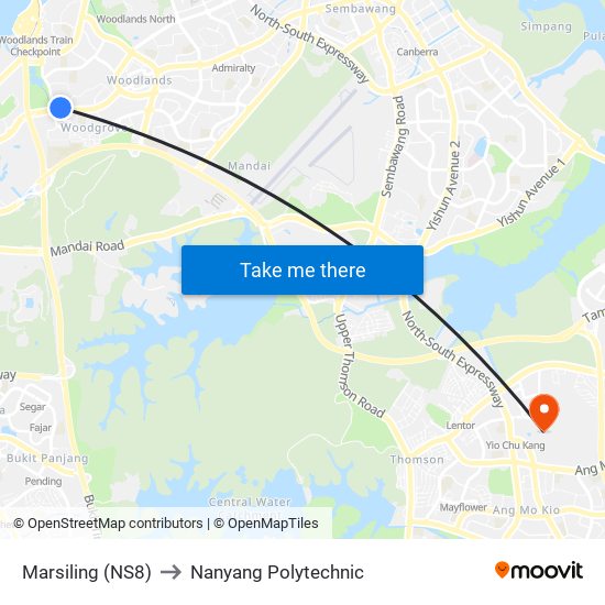 Marsiling (NS8) to Nanyang Polytechnic map