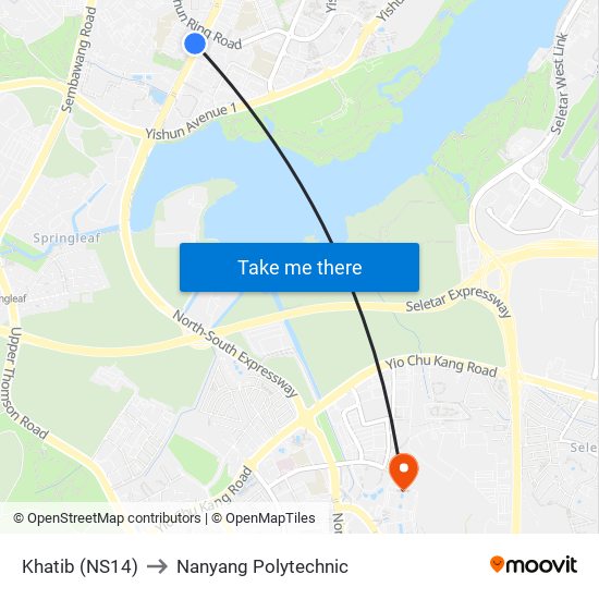 Khatib (NS14) to Nanyang Polytechnic map