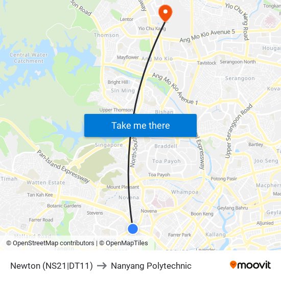 Newton (NS21|DT11) to Nanyang Polytechnic map