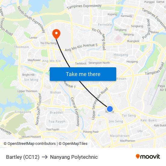 Bartley (CC12) to Nanyang Polytechnic map