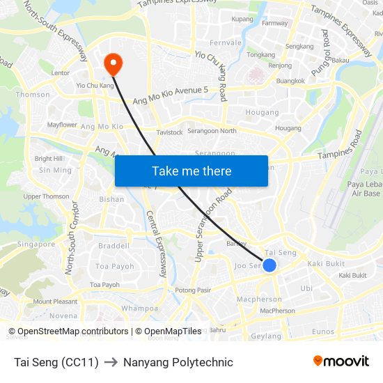 Tai Seng (CC11) to Nanyang Polytechnic map