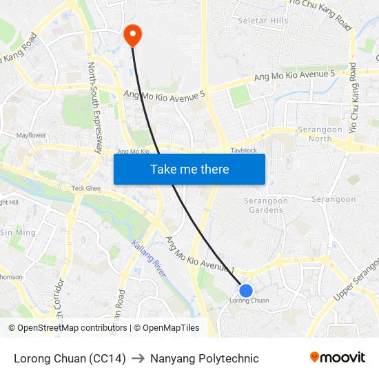 Lorong Chuan (CC14) to Nanyang Polytechnic map