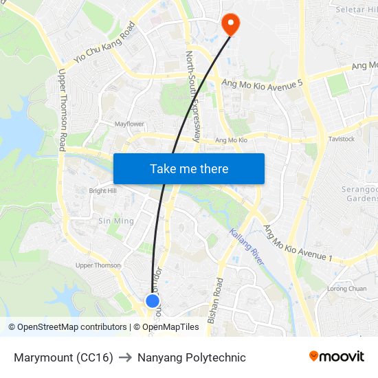 Marymount (CC16) to Nanyang Polytechnic map