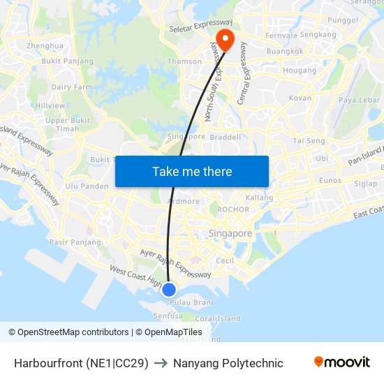 Harbourfront (NE1|CC29) to Nanyang Polytechnic map