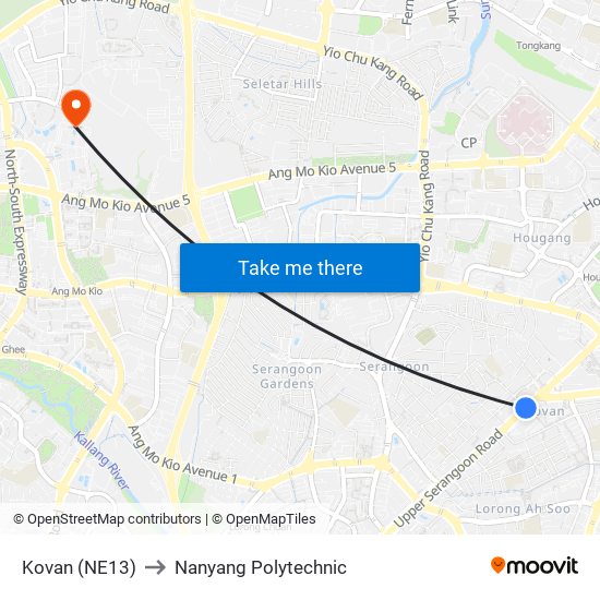 Kovan (NE13) to Nanyang Polytechnic map