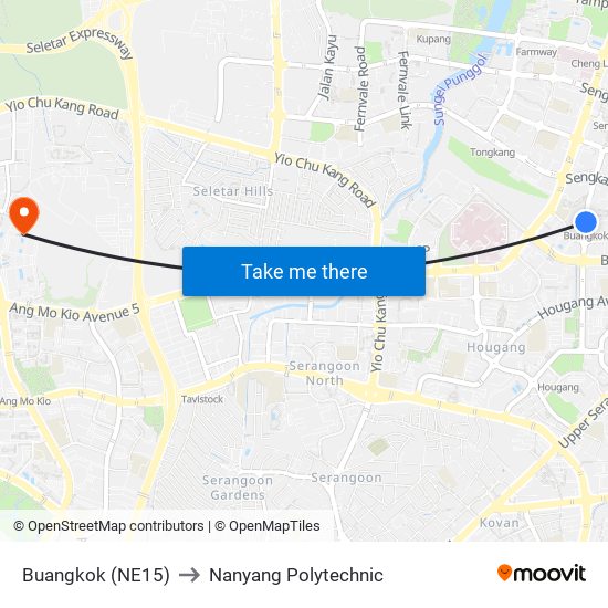 Buangkok (NE15) to Nanyang Polytechnic map